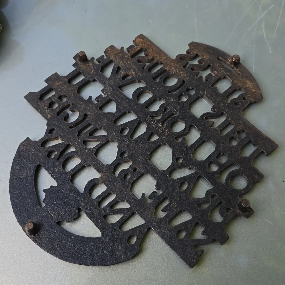 Vintage Wilton Cast Iron Metal Trivet Wall Hanging Bless This House Gold Letters